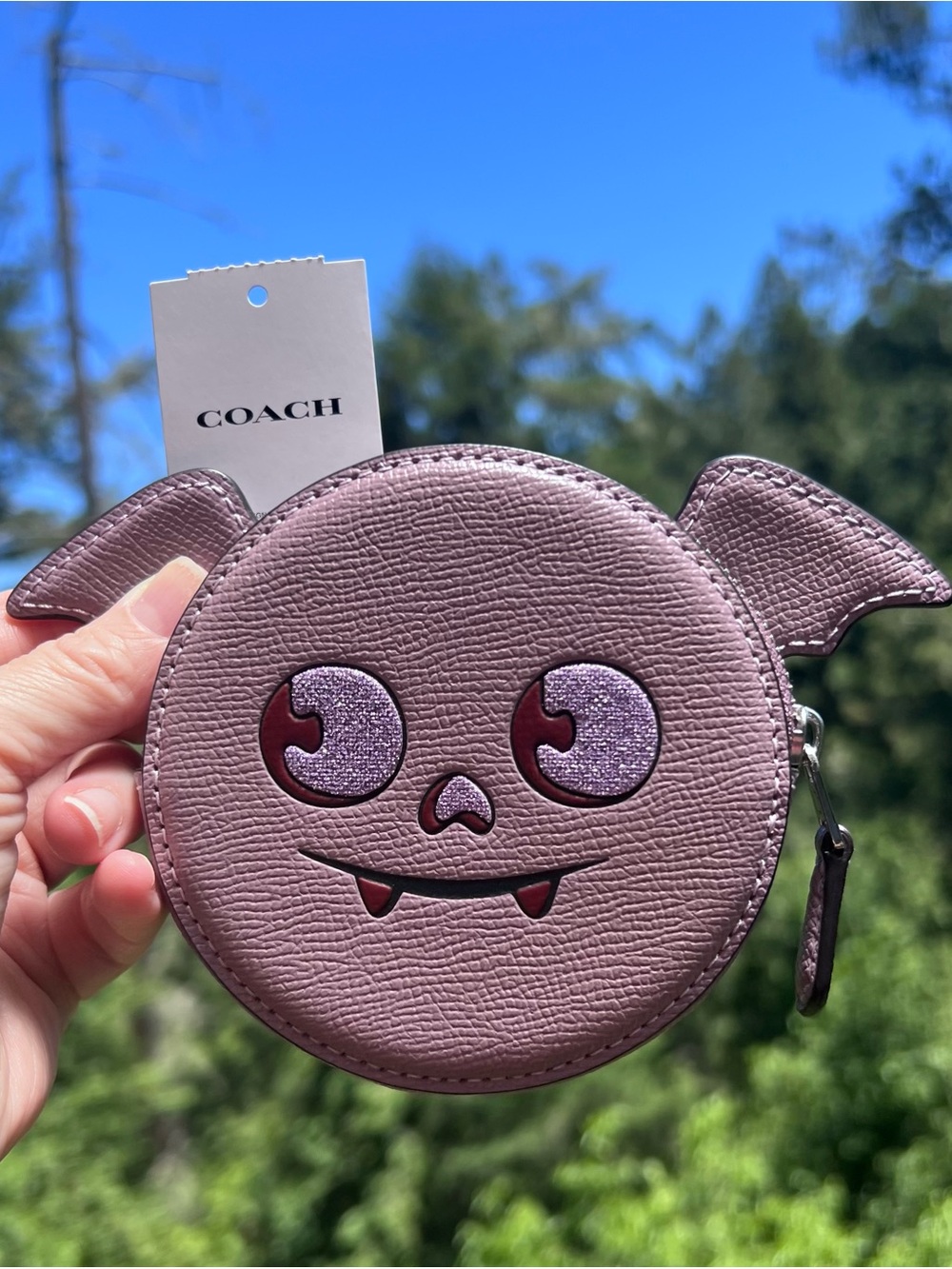 COACH Halloween Purple Bat Coin Case Pouch Wallet New with Tags AUTHENTIC - Picture 1 of 10